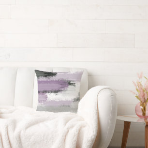 Taupe Mauve White Abstract Brushstrokes Throw Pillow