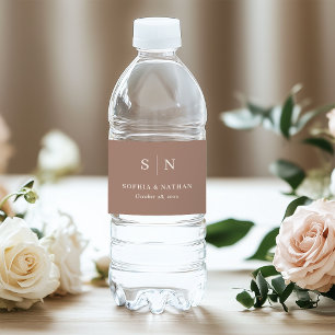 Taupe Minimal and Chic Monogram Wedding Water Bottle Label