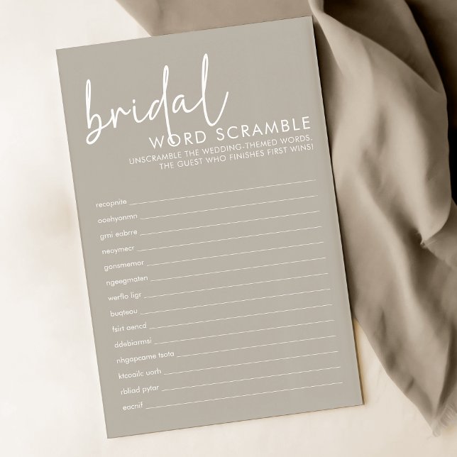 Taupe Minimalist Bridal Shower Word Scramble Game (Creator Uploaded)