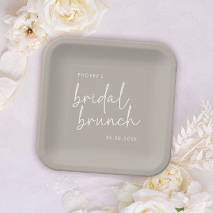 Taupe Minimalist Script Bridal Brunch Paper Plate