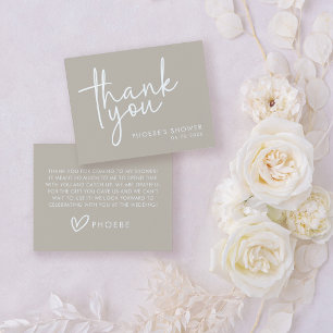 Taupe Minimalist Script Bridal Shower Flat Thank You Card