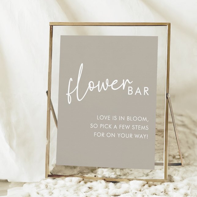 Taupe Minimalist Script Bridal Shower Flower Bar Poster (Creator Uploaded)
