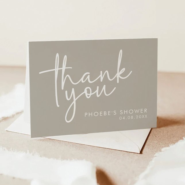 Taupe Minimalist Script Bridal Shower Folded Thank You Card (Creator Uploaded)