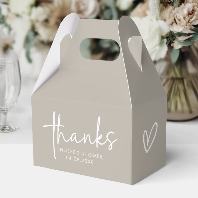 Taupe Minimalist Script Bridal Shower Gable Favor Box (Creator Uploaded)