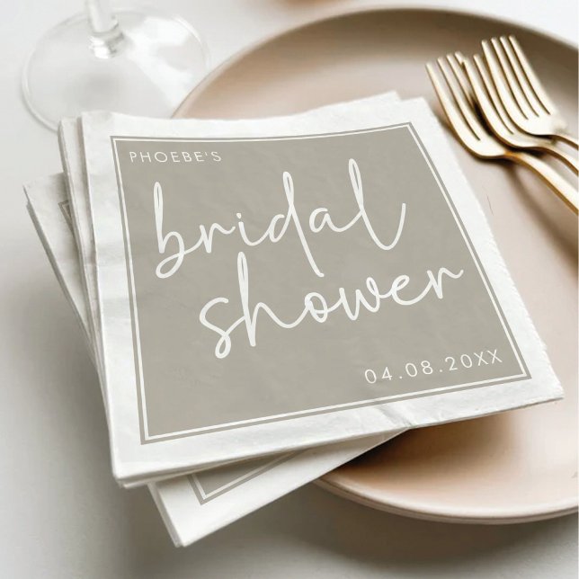 Taupe Minimalist Script Bridal Shower Napkin (Creator Uploaded)