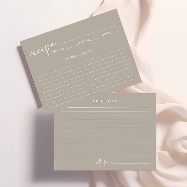 Taupe Minimalist Script Bridal Shower Recipe Card (Creator Uploaded)