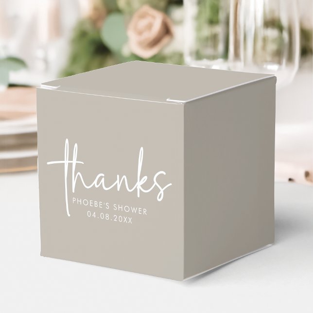 Taupe Minimalist Script Bridal Shower Square Favor Box (Creator Uploaded)