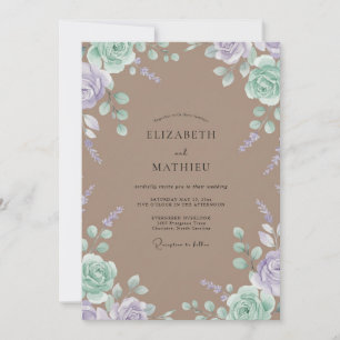 Taupe Mint Petal Wedding Invitation