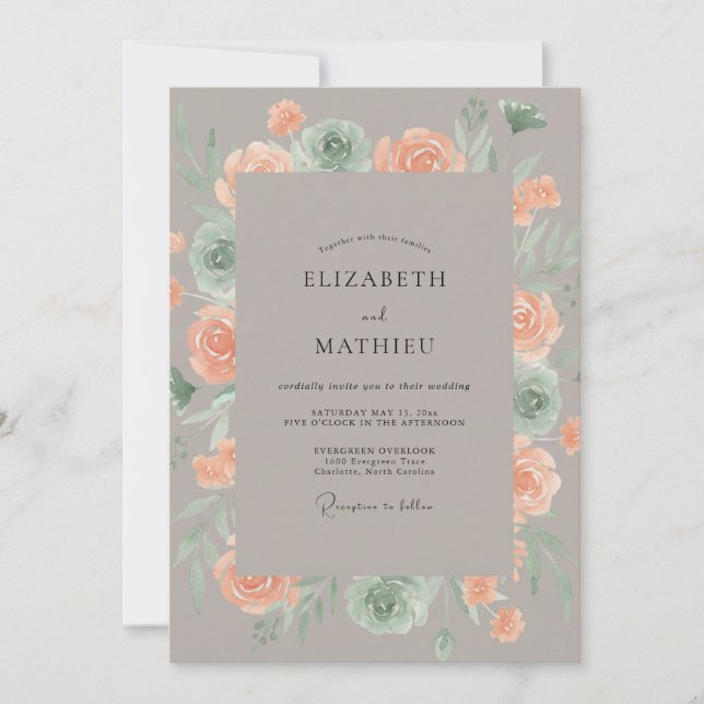 Taupe Mint Ranunculus Eucalyptus Wedding Invitation (Front)