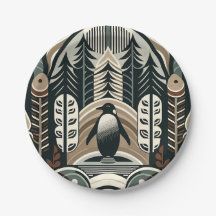 Taupe Mocha Ivory Penguin Forest With Arcs Trees 