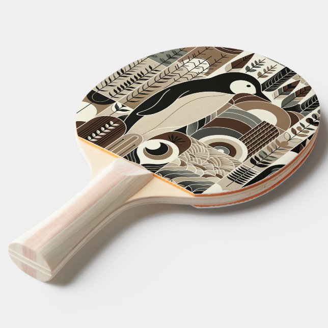 Taupe Mocha Ivory Penguin In Grain Forest Plants Ping Pong Paddle (Front Angle)