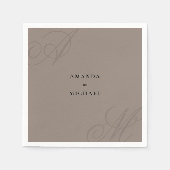 Taupe Modern Edge Elegant Monogram Wedding Napkin (Front)