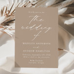 Taupe Modern Elegance Wedding Invitation<br><div class="desc">Minimalist,  modern wedding invitation featuring your wedding details in simple white lettering with "the wedding of" in an elegant calligraphy script. The taupe background can be changed to a colour of your choice. Designed to coordinate with our Modern Elegance wedding collection.</div>