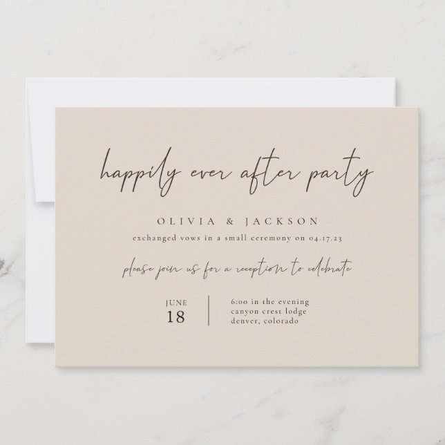Taupe Modern Happily Ever After Party Invitation (Front)