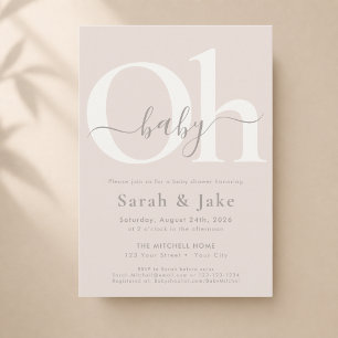 Taupe Modern Minimalist Oh Baby Couples Shower Invitation