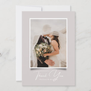 Taupe Modern Photo Frame Wedding Thank You card
