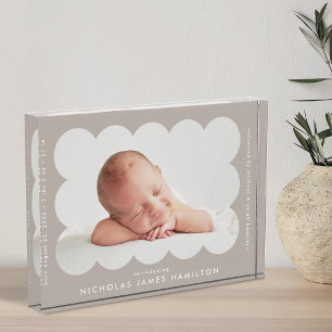 Taupe Modern Scalloped Birth Announcement Photo Block