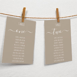 Taupe Modern White Script Brown Seating Chart Card