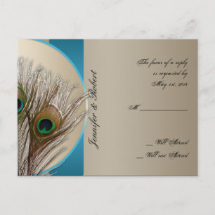 Taupe moderne Aqua Peacock Feather RSVP carte post