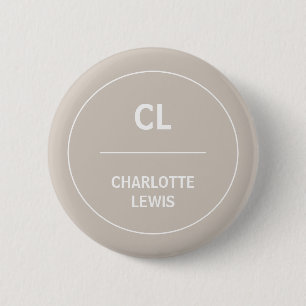 Taupe Monogram Minimal Modern Natural Design 2 Inch Round Button