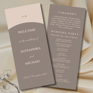 Taupe Monogram Minimalist Japandi Wedding  Program