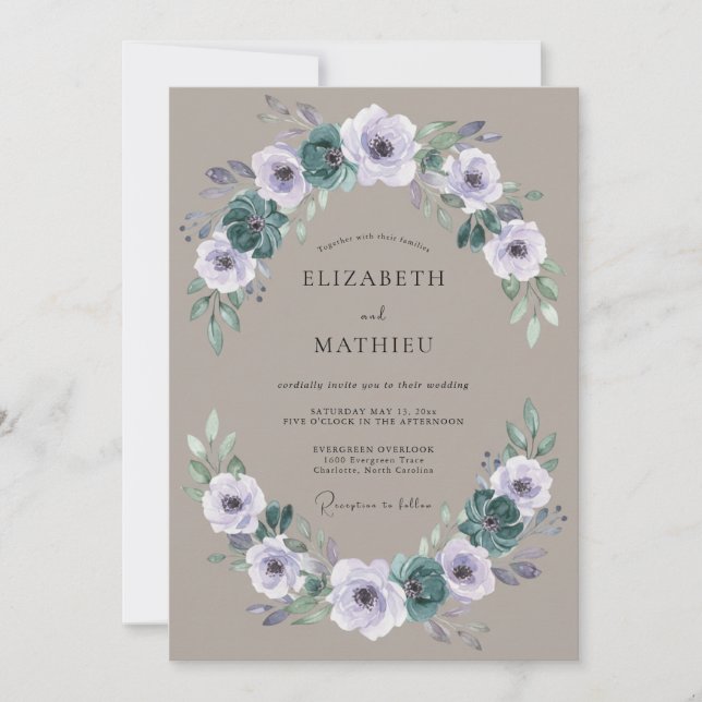 Taupe Moody Botanical Wedding Invitation (Front)