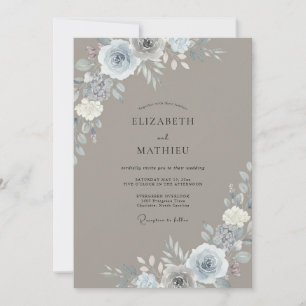 Taupe Muted Silver Leafy Wedding Invitation