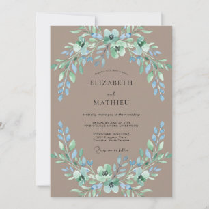 Taupe Organic Botanical Wedding Invitation