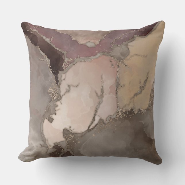 Taupe palette ink and gold abstract throw pillow (Front)