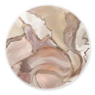 Taupe palette liquid marble and gold abstract ceramic knob