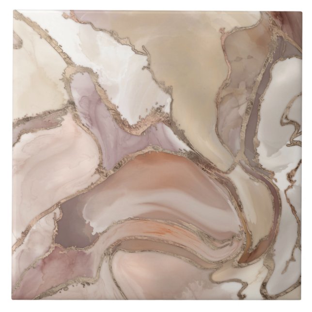 Taupe palette liquid marble and gold abstract tile (Front)