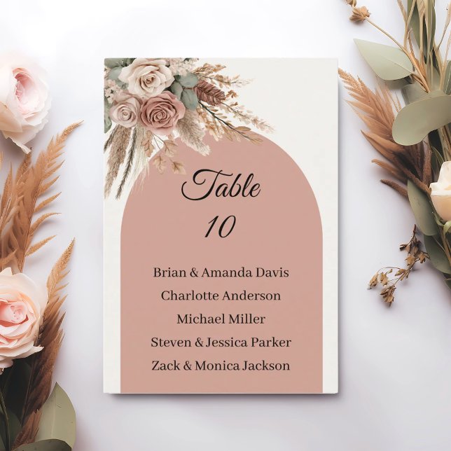 Taupe pampas grass wedding table number names card (Creator Uploaded)