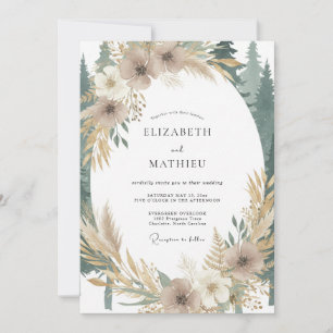 Taupe Pampas Woodland Eucalyptus Wedding Invitation