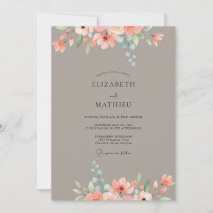 Taupe Peach Peony Wedding Invitation