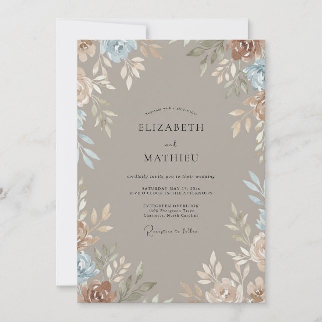 Taupe Pearl Silver Leafy Wedding Invitation (Front)