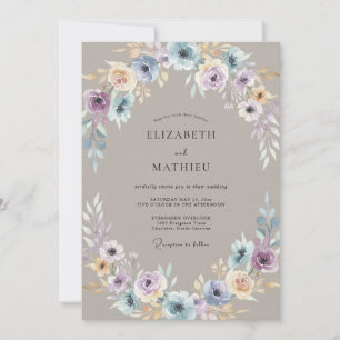 Taupe Periwinkle Anemone Wedding Invitation