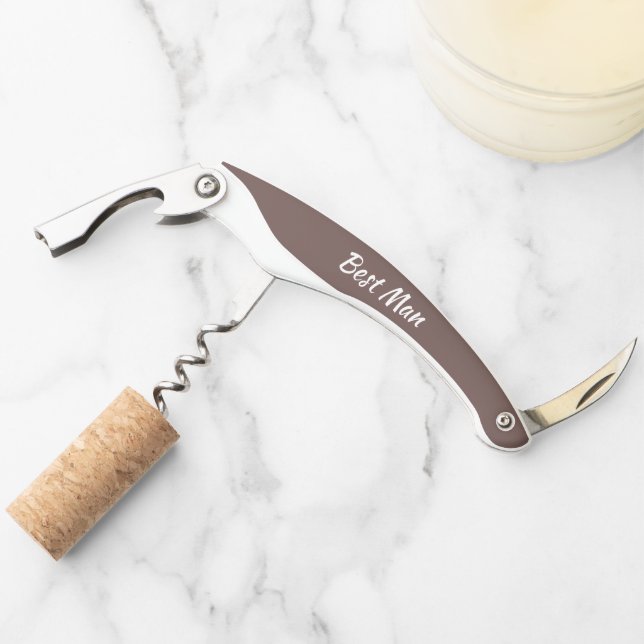 Taupe Personalized Wedding Best Man Corkscrew (Front)