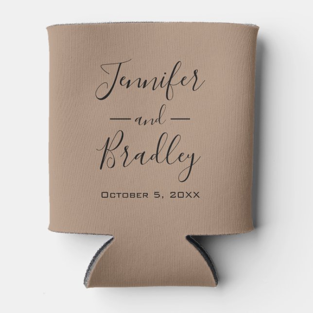 Taupe Personalized Wedding Can Cooler (Front)