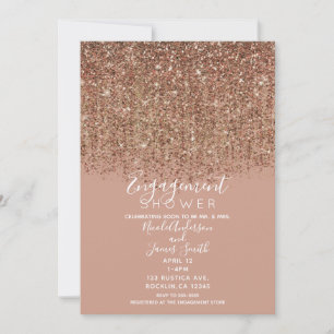 Taupe Pink & Bronze Gold Glitter Engagement Shower Invitation