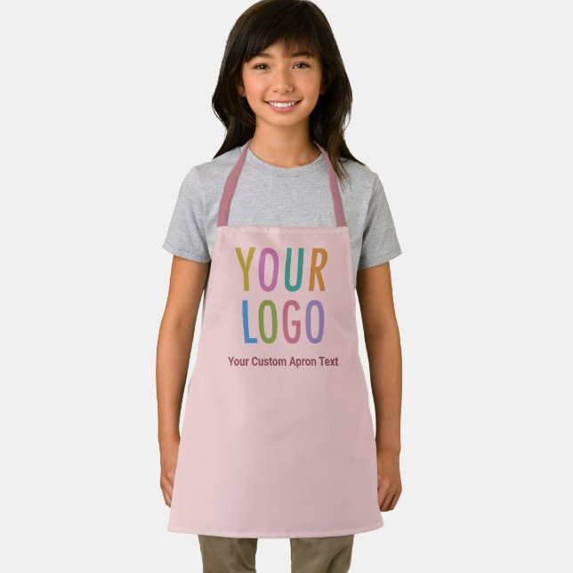 Taupe Pink Custom Kids Apron Company Logo & Text (Insitu)