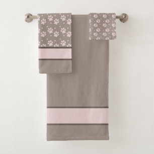 Taupe & Pink Paw Print – Elegant Neutral Dog Lover Bath Towel Set