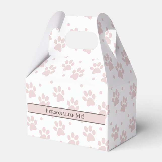 Taupe & Pink Paw Print – Personalized Party Favor Box (Front Side)