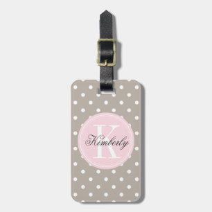 Taupe Polka Dot with Pink Monogram Luggage Tag