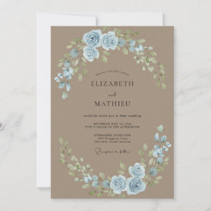 Taupe Powder Azure Leafy Wedding Invitation
