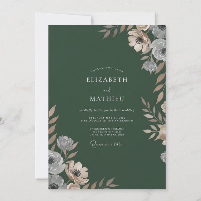 Taupe Ranunculus Forest Eucalyptus Wedding Invitation (Front)