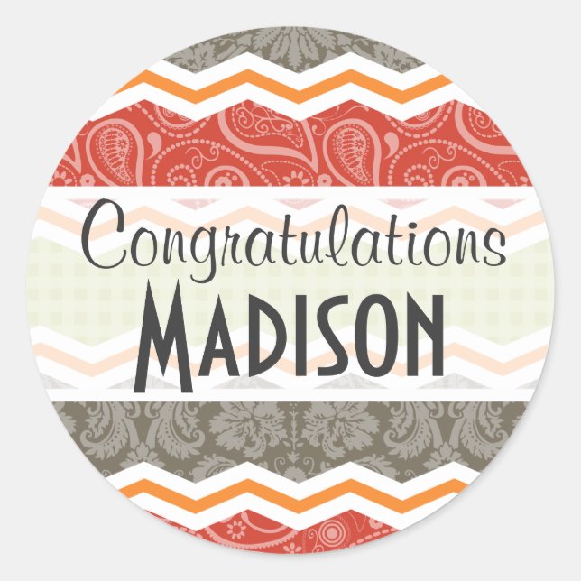 Taupe, Red, Green, and Orange Cute Country Classic Round Sticker (Front)