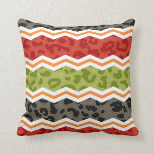 Taupe, Red, Green, and Orange Leopard Throw Pillow