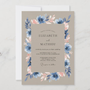 Taupe Refined Anemone Wedding Invitation