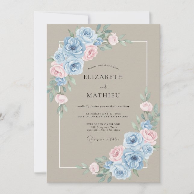 Taupe Romantic Rose Spring Wedding Invitation (Front)