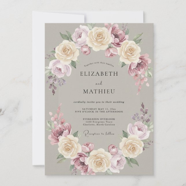 Taupe Romantic Vintage Wedding Invitation (Front)